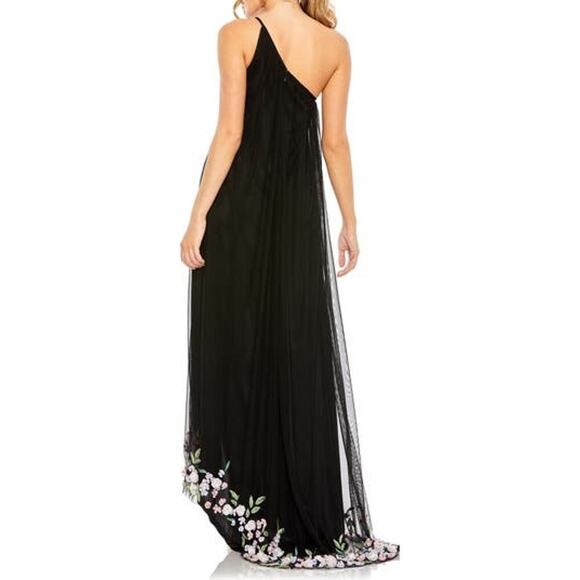 Mac Duggal Asymmetric Floral Chiffon High-Low Sleeveless Black Gown Size 10 NWT - Picture 3 of 13